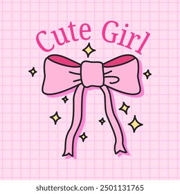 Cute girl bow fashion pink background banner template design vector