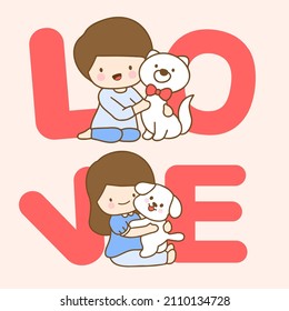 Cute Girl and boy drawing cartoon style, young couple for Valentine's card with text, cartoon character flat design vector illustration