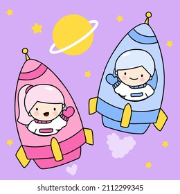 Cute Girl and boy drawing cartoon style, young couple for Valentine's card with text, cartoon character flat design vector illustration
