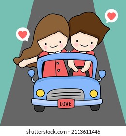 Cute Girl and boy drawing cartoon style, young couple for Valentine's card with text, cartoon character flat design vector illustration