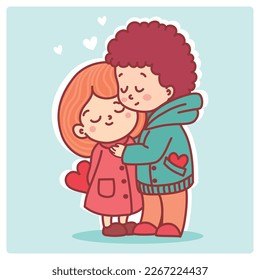 Cute girl and boy illustration, vector. Valentine's Day. Love card.