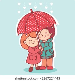 Cute girl and boy illustration, vector. Valentine's Day. Love card.