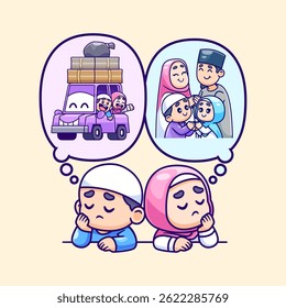 Cute Girl And Boy Moslem Sad Cartoon Vector Icon Illustration. People Holiday Icon Concept Isolated Premium Vector. Flat Cartoon Style