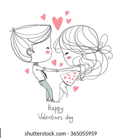 Cute girl and boy. Valentine's Day. Love card.