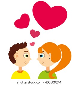 Cute girl and boy. Valentine's Day. Vector illustration.