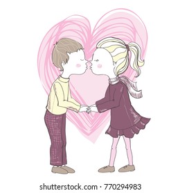 Cute girl and boy. Valentine's Day. Love card.