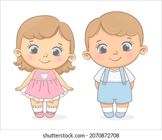 Cute girl and boy. Vector illustration of a cartoon.