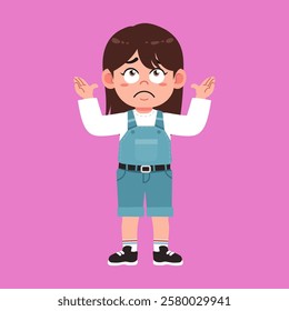 Cute Girl with Brown Long Hair cartoon confuse and upset suitable for education purpose