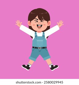 Cute Girl with Brown Long Hair cartoon fun and excited suitable for education purpose