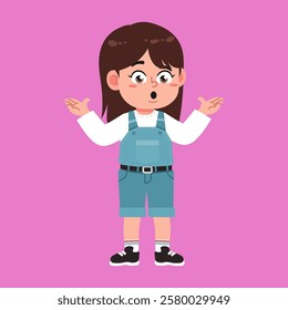 Cute Girl with Brown Long Hair cartoon confused and curious suitable for education purpose