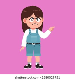 Cute Girl with Brown Long Hair cartoon blame, upset and angry suitable for education purpose