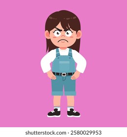 Cute Girl with Brown Long Hair cartoon mad and frustrated suitable for education purpose