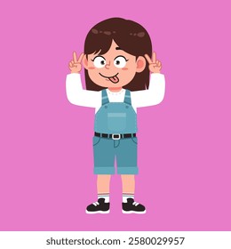 Cute Girl with Brown Long Hair cartoon silly face and absurd suitable for education purpose