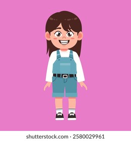 Cute Girl with Brown Long Hair cartoon Smile and Happy suitable for education purpose