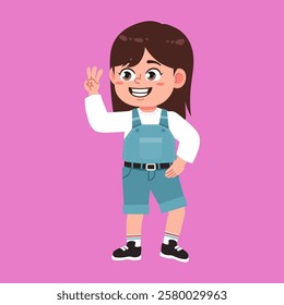 Cute Girl with Brown Long Hair cartoon counting number three suitable for education purpose