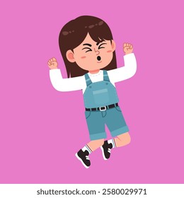 Cute Girl with Brown Long Hair cartoon Excited and cheerful suitable for education purpose