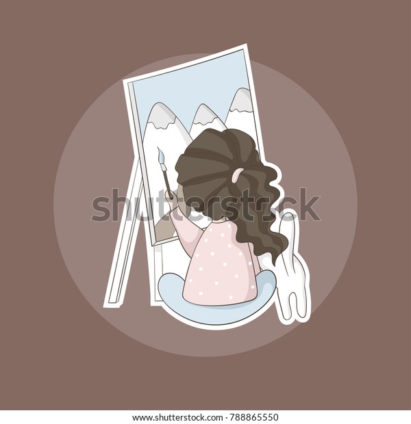 Cute Girl Brown Wavy Hair Her Stock Vector Royalty Free 788865550