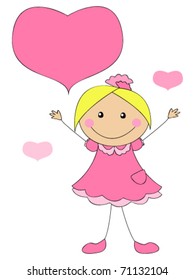 Cute girl with a bubble in the shape of a heart