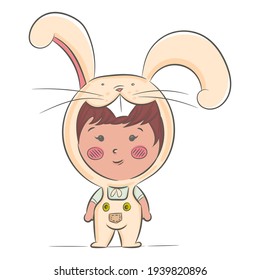 Cute girl in bunny suit. Cartoon vector illustration isolated on white background. Can be used for children or babies t-shirt designs, room decorations, notepads, postcards, etc.