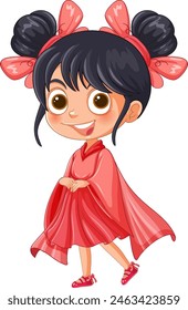 Cute girl with butterfly bows in cheerful pose