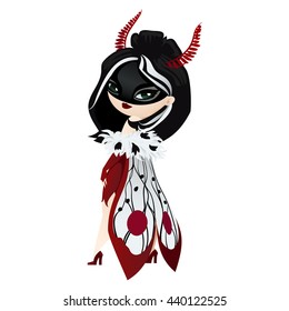 Cute girl in a butterfly costume. Young woman in a mask isolated on a white background. Vector illustration.