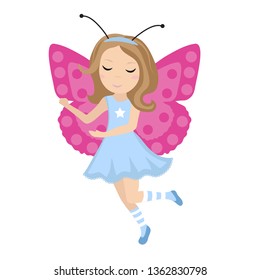 Cute girl butterfly icon in flat, cartoon style. Baby carnival costume. Isolated on white background. Vector illustration