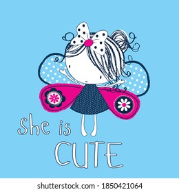 cute girl with butterfly wings vector illustration