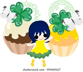 A cute girl and a cake of clover