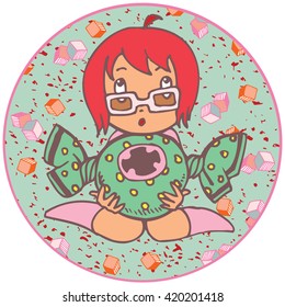 Cute Girl with Candy in the circle.