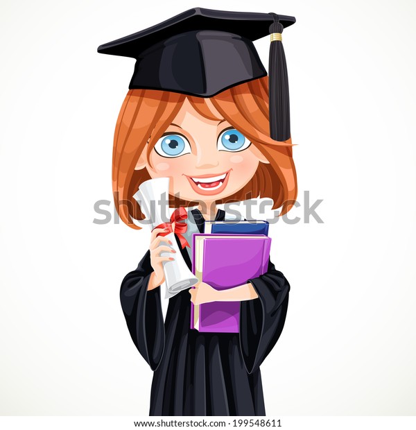 Cute Girl Cap Gown Graduate Holding Stock Vector (Royalty Free) 199548611