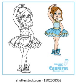 Cute girl in carnival costume of a ballerina color and outlined for coloring page