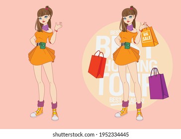Cute Girl Carry Shopping paper bag