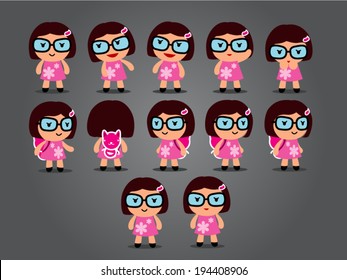 Cute girl Cartoon  animations vactor