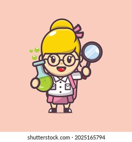 cute girl cartoon character back to school. cute vector design character. Vector isolated flat illustration for poster, brochure, web, mascot, sticker, logo and icon.