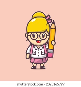 cute girl cartoon character back to school. cute vector design character. Vector isolated flat illustration for poster, brochure, web, mascot, sticker, logo and icon.