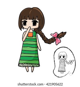 cute girl cartoon character with black line drawing