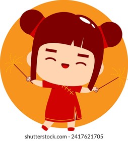Cute Girl Cartoon Character Chinese New Year