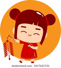 Cute Girl Cartoon Character Chinese New Year