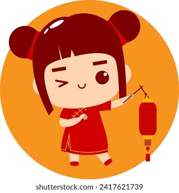 Cute Girl Cartoon Character Chinese New Year