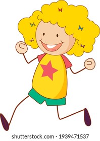 Cute girl cartoon character in hand drawn doodle style isolated illustration