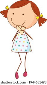 Cute girl cartoon character in hand drawn doodle style isolated illustration