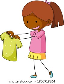 Cute girl cartoon character in hand drawn doodle style isolated illustration