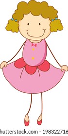 Cute girl cartoon character in hand drawn doodle style isolated illustration