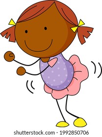 Cute girl cartoon character in hand drawn doodle style isolated illustration