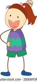 Cute girl cartoon character in hand drawn doodle style isolated illustration