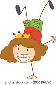 Cute girl cartoon character in hand drawn doodle style isolated illustration