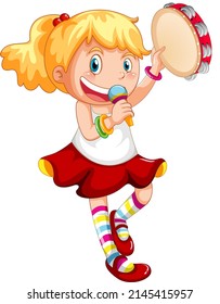 Cute girl cartoon character with music instruments illustration