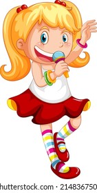 Cute girl cartoon character with music instruments illustration