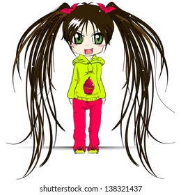 Cute girl Cartoon character on white background Vector illustration