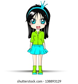 Cute girl Cartoon character on white background Vector illustration Little princess